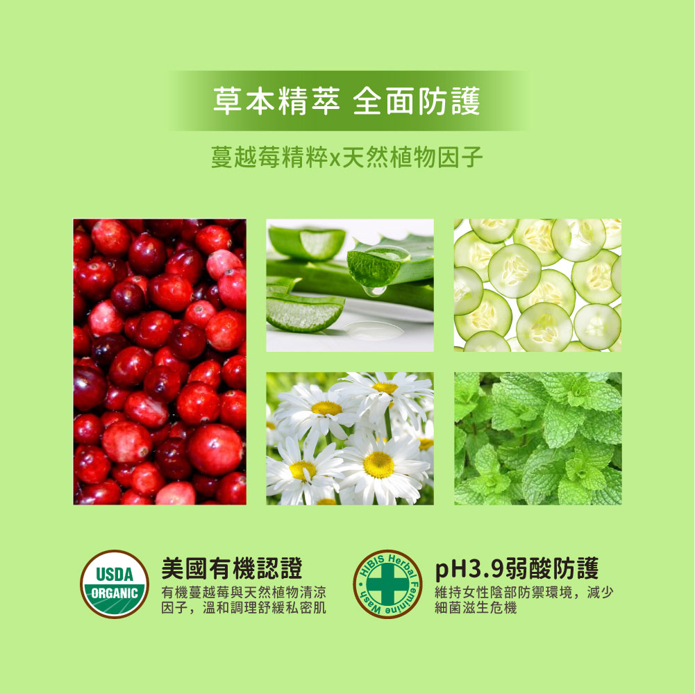HiBIS木槿花蔓越莓私密新肌草本慕斯，美國USDA有機認證草本萃取，溫和潔淨私密肌